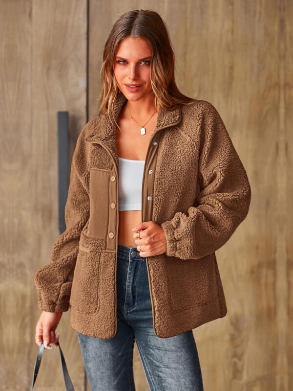 PRETTYGARDEN Women 2024 Fall Winter Fleece Jacket Long Sleeve Casual Button Fuzzy Sherpa Cropped Coats Outerwear with Pockets