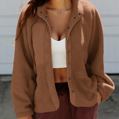 PRETTYGARDEN Women 2024 Fall Winter Fleece Jacket Long Sleeve Casual Button Fuzzy Sherpa Cropped Coats Outerwear with Pockets