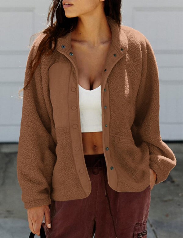 PRETTYGARDEN Women 2024 Fall Winter Fleece Jacket Long Sleeve Casual Button Fuzzy Sherpa Cropped Coats Outerwear with Pockets