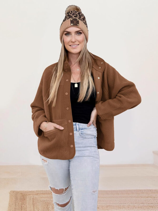 PRETTYGARDEN Women 2024 Fall Winter Fleece Jacket Long Sleeve Casual Button Fuzzy Sherpa Cropped Coats Outerwear with Pockets