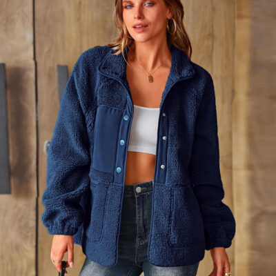 PRETTYGARDEN Women 2024 Fall Winter Fleece Jacket Long Sleeve Casual Button Fuzzy Sherpa Cropped Coats Outerwear with Pockets