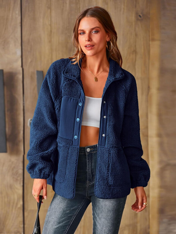 PRETTYGARDEN Women 2024 Fall Winter Fleece Jacket Long Sleeve Casual Button Fuzzy Sherpa Cropped Coats Outerwear with Pockets