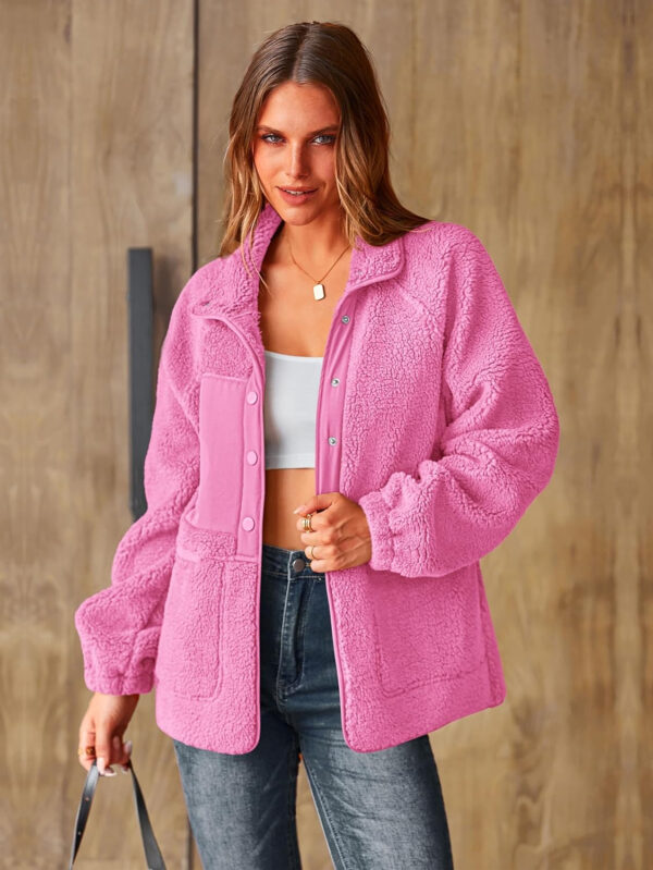 PRETTYGARDEN Women 2024 Fall Winter Fleece Jacket Long Sleeve Casual Button Fuzzy Sherpa Cropped Coats Outerwear with Pockets