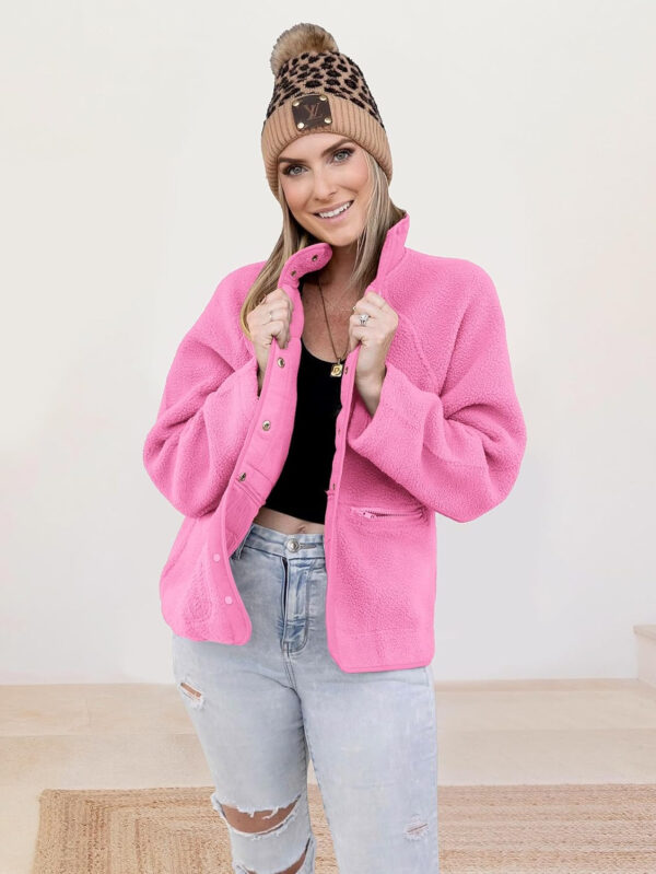 PRETTYGARDEN Women 2024 Fall Winter Fleece Jacket Long Sleeve Casual Button Fuzzy Sherpa Cropped Coats Outerwear with Pockets