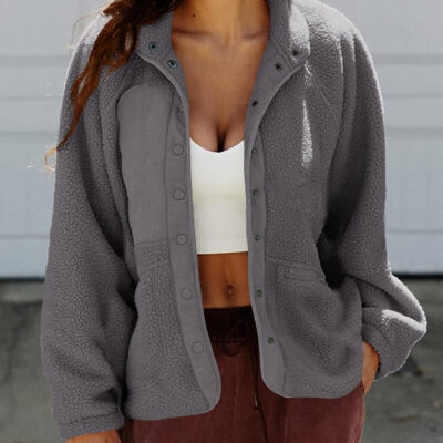 PRETTYGARDEN Women 2024 Fall Winter Fleece Jacket Long Sleeve Casual Button Fuzzy Sherpa Cropped Coats Outerwear with Pockets