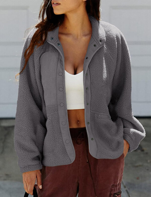 PRETTYGARDEN Women 2024 Fall Winter Fleece Jacket Long Sleeve Casual Button Fuzzy Sherpa Cropped Coats Outerwear with Pockets