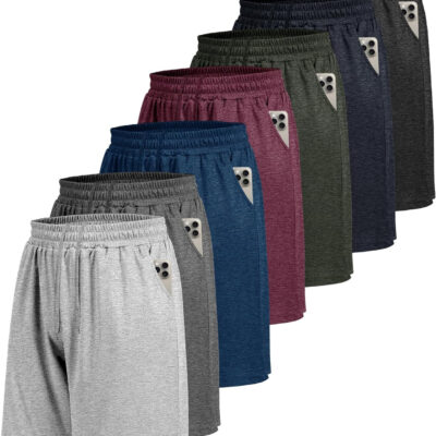 7 Pack Mens Athletic Shorts - Gym Basketball Running Workout Quick Dry Black Shorts with Pockets for Casual Performance