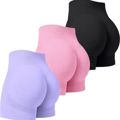 VVX 3 Piece Womens Workout Shorts Scrunch Butt Lifting Seamless High Waist Yoga Gym Shorts for Women