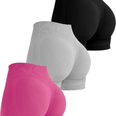 VVX 3 Piece Womens Workout Shorts Scrunch Butt Lifting Seamless High Waist Yoga Gym Shorts for Women