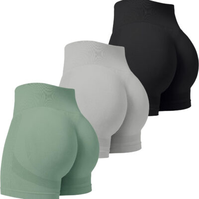 VVX 3 Piece Womens Workout Shorts Scrunch Butt Lifting Seamless High Waist Yoga Gym Shorts for Women