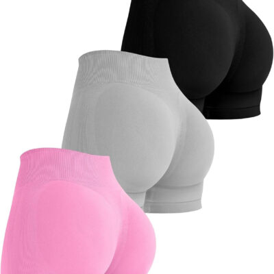 VVX 3 Piece Womens Workout Shorts Scrunch Butt Lifting Seamless High Waist Yoga Gym Shorts for Women