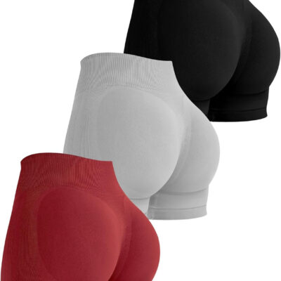 VVX 3 Piece Womens Workout Shorts Scrunch Butt Lifting Seamless High Waist Yoga Gym Shorts for Women