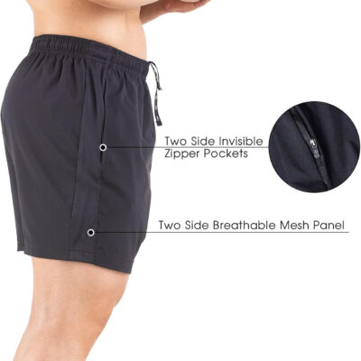 Men's 5" Running Shorts 2 Pack Quick Dry Athletic Workout Gym Shorts with Zipper Pockets