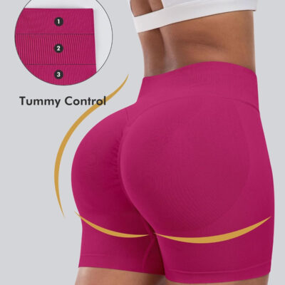 689b26d7321aa1b3c81f160b9048f9cf6c92e1ddb342f5a8cd2e5.jpg CHRLEISURE Workout Gym Biker Shorts, High Waisted Butt Lifting Scrunch Butt Sports Seamless Shorts Sets 4 Piece