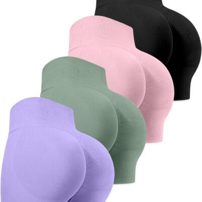 689b26e4a457f007e5f3a5ef2e5185b34759869cf10930240ed6f.jpg CHRLEISURE Workout Gym Biker Shorts, High Waisted Butt Lifting Scrunch Butt Sports Seamless Shorts Sets 4 Piece