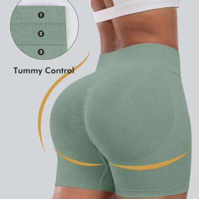 689b26e60282248f05da70854976e68e1883060fcff0257901120.jpg CHRLEISURE Workout Gym Biker Shorts, High Waisted Butt Lifting Scrunch Butt Sports Seamless Shorts Sets 4 Piece