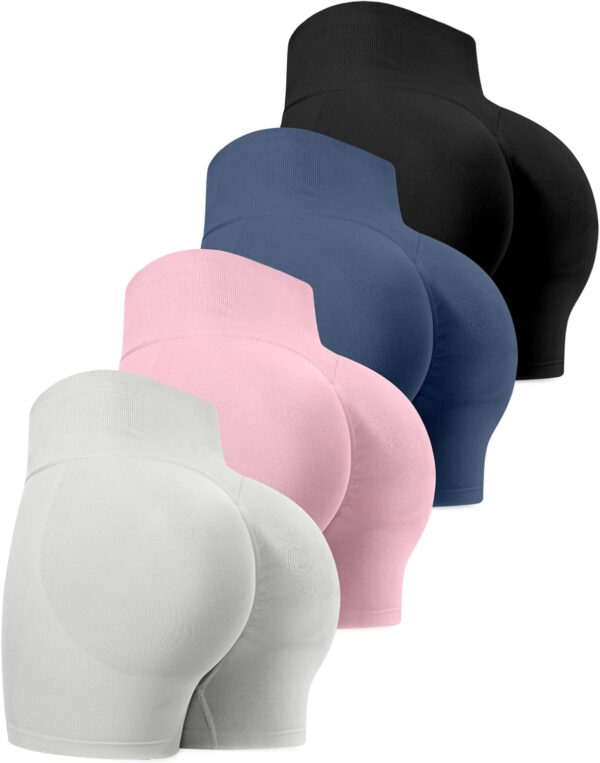 689b2706d872608c3123730dbd6cadeb4ffa41efb412be94e4787.jpg CHRLEISURE Workout Gym Biker Shorts, High Waisted Butt Lifting Scrunch Butt Sports Seamless Shorts Sets 4 Piece