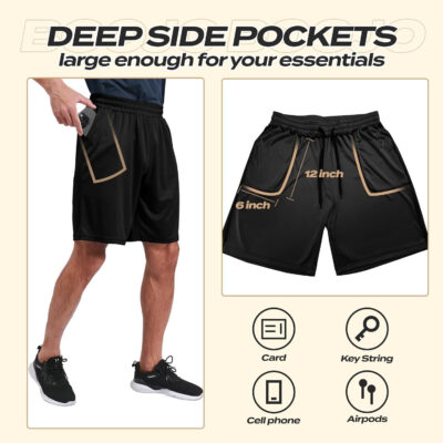 689b28143dc7e4668f6939680fc0250bf396c5c197a242d80f6d0.jpg 5 Pack Athletic Gym Mens Shorts - Workout Black Quick Dry Basketball Shorts with Pockets for Running Casual Activewear