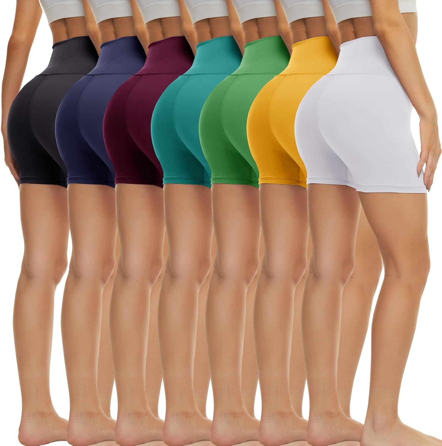 TNNZEET 7 Pack Biker Shorts for Women - 5''/8''/3'' High Waisted Workout Tummy Control Spandex Gym Shorts for Yoga Athletic