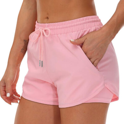 689b2e516feb0e75eb6af715288b07ee8dfcc7fa468d68b818a60.jpg Women's Running Shorts with Liner 3 Zipper Pockets Elastic Workout Athletic Gym Yoga Shorts