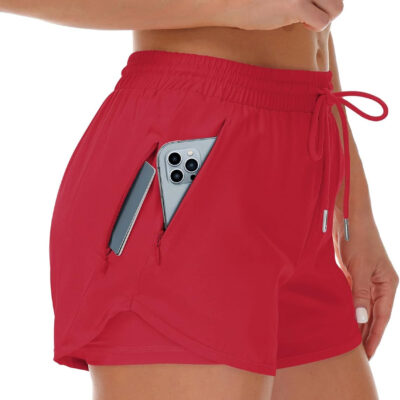 689b2e596d757d32cb8752b05bf3fecf3d8afda4d94a886efba2c.jpg Women's Running Shorts with Liner 3 Zipper Pockets Elastic Workout Athletic Gym Yoga Shorts