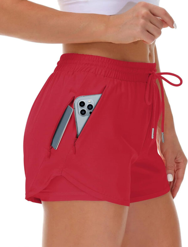689b2e596d757d32cb8752b05bf3fecf3d8afda4d94a886efba2c.jpg Women's Running Shorts with Liner 3 Zipper Pockets Elastic Workout Athletic Gym Yoga Shorts