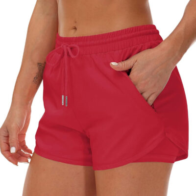 689b2e5acae4a0ff28593197174c79ebbd54902c4e0196d6cd1b0.jpg Women's Running Shorts with Liner 3 Zipper Pockets Elastic Workout Athletic Gym Yoga Shorts