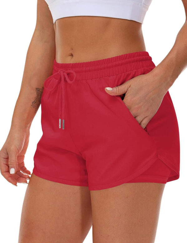 689b2e5acae4a0ff28593197174c79ebbd54902c4e0196d6cd1b0.jpg Women's Running Shorts with Liner 3 Zipper Pockets Elastic Workout Athletic Gym Yoga Shorts