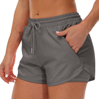 689b2e6d6732ad663bf951a0c3ea34952959519fbf9167878dbef.jpg Women's Running Shorts with Liner 3 Zipper Pockets Elastic Workout Athletic Gym Yoga Shorts