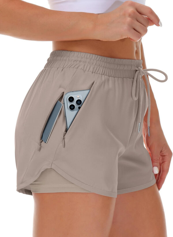 689b2e7555c2d8999681722482d9014b34ee68f17d3de037d8d55.jpg Women's Running Shorts with Liner 3 Zipper Pockets Elastic Workout Athletic Gym Yoga Shorts