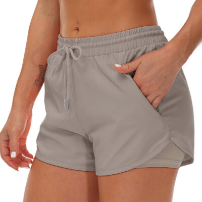 689b2e769882b06874e93c8d6cffdc73b2800d45a7d3979463c8a.jpg Women's Running Shorts with Liner 3 Zipper Pockets Elastic Workout Athletic Gym Yoga Shorts