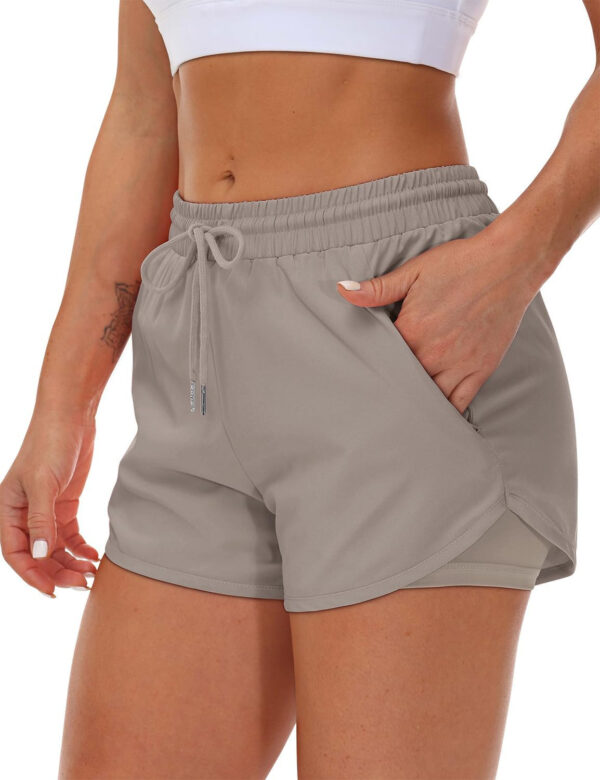 689b2e769882b06874e93c8d6cffdc73b2800d45a7d3979463c8a.jpg Women's Running Shorts with Liner 3 Zipper Pockets Elastic Workout Athletic Gym Yoga Shorts