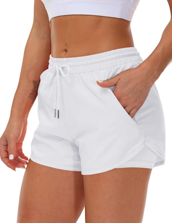 689b2e7d7881642f0a9de8c56d4e78518cce5bc40bef6e5512b11.jpg Women's Running Shorts with Liner 3 Zipper Pockets Elastic Workout Athletic Gym Yoga Shorts