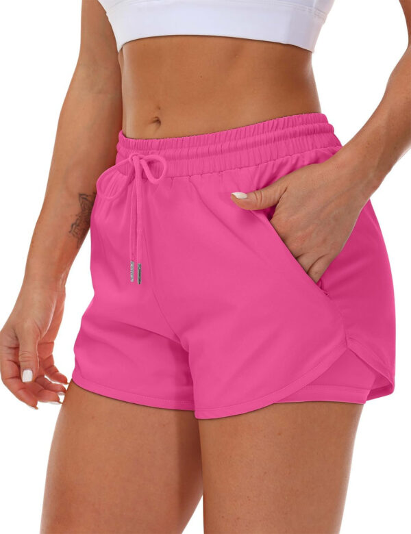 689b2e86db8526fc358088382fb74b4433a8ad3801ffd18bece24.jpg Women's Running Shorts with Liner 3 Zipper Pockets Elastic Workout Athletic Gym Yoga Shorts