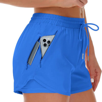 689b2e8c66279c6fa0acde9280fb24fd7d69a986828022ab365fa.jpg Women's Running Shorts with Liner 3 Zipper Pockets Elastic Workout Athletic Gym Yoga Shorts