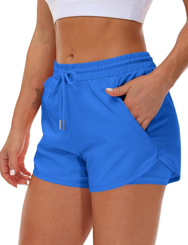 689b2e8dd7100d90f07554aab787a38c086c41e1c42df9ac2dab8.jpg Women's Running Shorts with Liner 3 Zipper Pockets Elastic Workout Athletic Gym Yoga Shorts