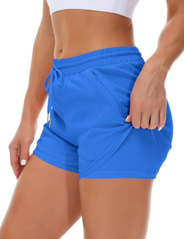689b2e8f571debc6c5a9e7ec04b347b908b4bca9a1f9b6eda6175.jpg Women's Running Shorts with Liner 3 Zipper Pockets Elastic Workout Athletic Gym Yoga Shorts