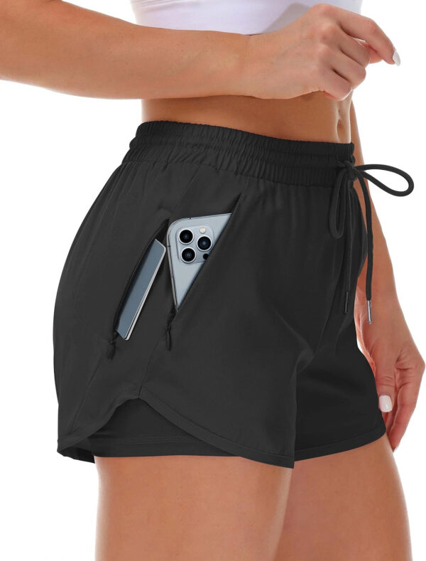 689b2e95cd6ce2acdaf6e4d947caeac9f8767f82560675d64eb10.jpg Women's Running Shorts with Liner 3 Zipper Pockets Elastic Workout Athletic Gym Yoga Shorts