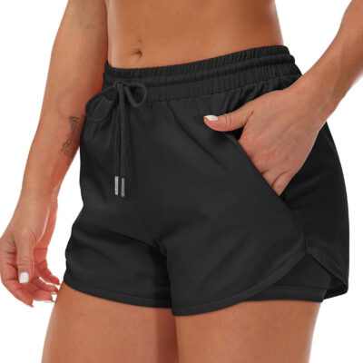 689b2e9715c34a5770c05f3749c3084f079bb57851fdaa25f4330.jpg Women's Running Shorts with Liner 3 Zipper Pockets Elastic Workout Athletic Gym Yoga Shorts