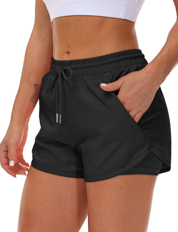 689b2e9715c34a5770c05f3749c3084f079bb57851fdaa25f4330.jpg Women's Running Shorts with Liner 3 Zipper Pockets Elastic Workout Athletic Gym Yoga Shorts