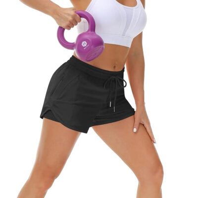 689b2e9dba248054dc078e30f30ba312ed82472d37b6539bc7db5.jpg Women's Running Shorts with Liner 3 Zipper Pockets Elastic Workout Athletic Gym Yoga Shorts