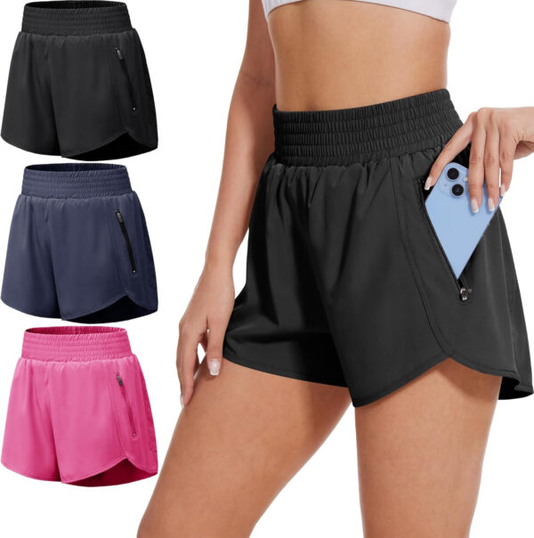 689b304ce978c752b73a454abed01bfd45546747410ef17b059f5.jpg BALENNZ Women's Athletic Workout Shorts with Zipper Pockets Activewear Elastic Waist Gym Running Shorts
