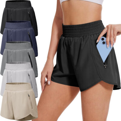 689b305412dbcc53d4d179368a14dade592afdeb3fb8f27657c2d.jpg BALENNZ Women's Athletic Workout Shorts with Zipper Pockets Activewear Elastic Waist Gym Running Shorts