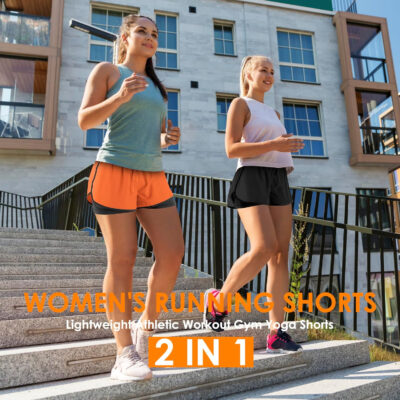 Women's 2 in 1 Running Shorts for Gym Yoga Workout Athletic Shorts High-Waisted Shorts with Liner Pockets