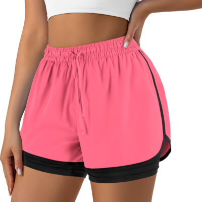 Women's 2 in 1 Running Shorts for Gym Yoga Workout Athletic Shorts High-Waisted Shorts with Liner Pockets
