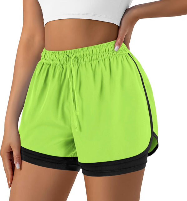 Women's 2 in 1 Running Shorts for Gym Yoga Workout Athletic Shorts High-Waisted Shorts with Liner Pockets