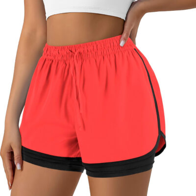 Women's 2 in 1 Running Shorts for Gym Yoga Workout Athletic Shorts High-Waisted Shorts with Liner Pockets