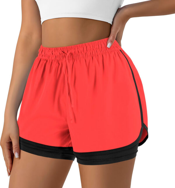 Women's 2 in 1 Running Shorts for Gym Yoga Workout Athletic Shorts High-Waisted Shorts with Liner Pockets
