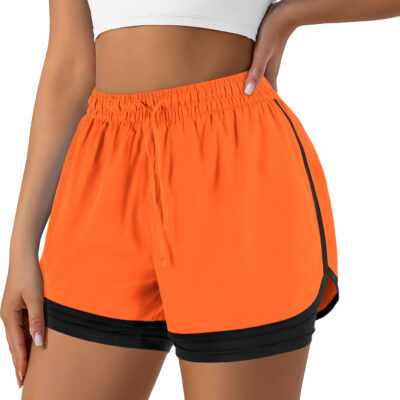 Women's 2 in 1 Running Shorts for Gym Yoga Workout Athletic Shorts High-Waisted Shorts with Liner Pockets