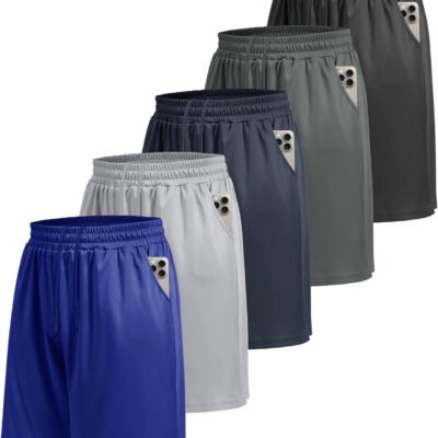LalaHooK 5 Pack Gym Mens Shorts - Quick Dry Basketball Workout Athletic Shorts with Pockets for Running Casual Activewear